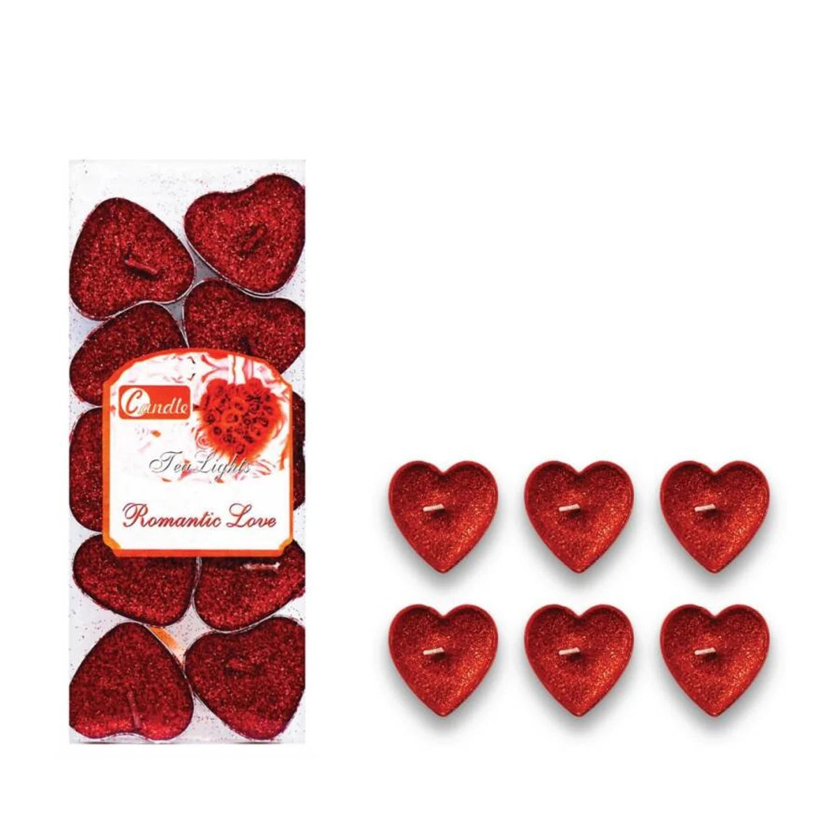 10'lu Kırmızı Simli Kalp Tealight Mum