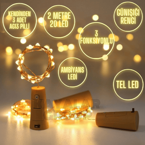 2 Metre Tıpa LED Gün Işığı – 20 LED, 3 Pilli