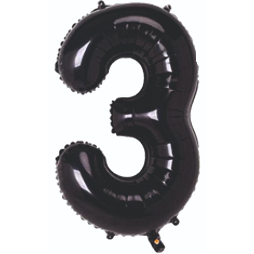 34 inç 3 rakam siyah folyo balon, 76 cm