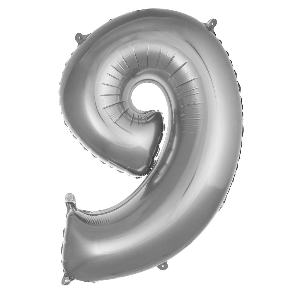 34 inç 9 rakam gümüş folyo balon, 76 cm