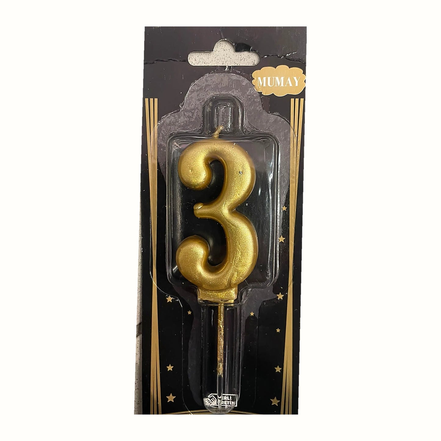 Gold 3 Rakam Mum ambalajlı doğum günü pasta mumu