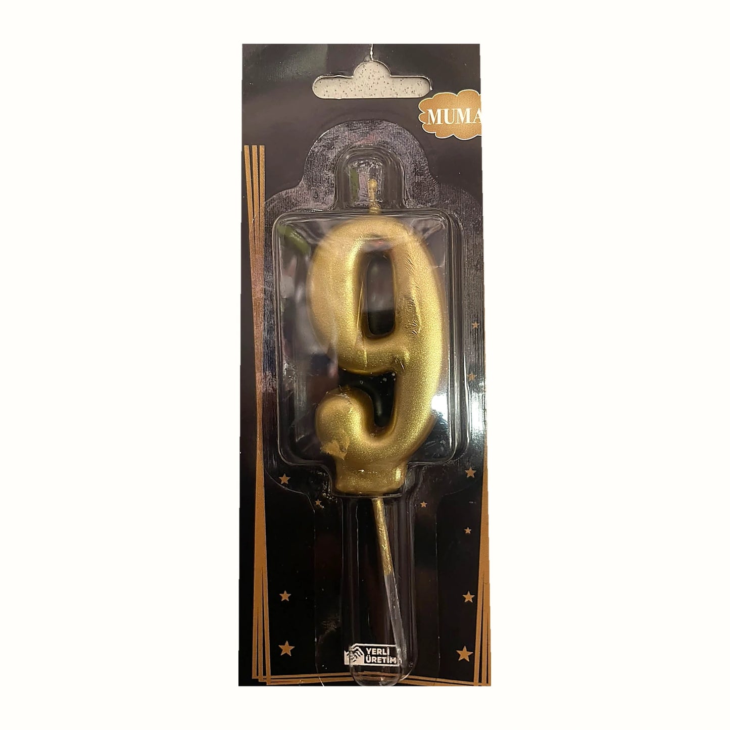 Gold 9 Rakam Mum ambalajlı doğum günü pasta mumu