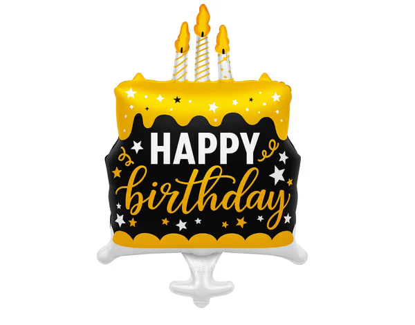 Happy Birthday Pasta Sarı Siyah Folyo Balon 24 İnç