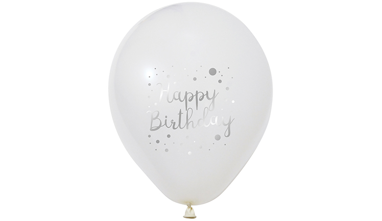 12" Happy Birthday Krom Baskılı Beyaz Balon 7'li Paket