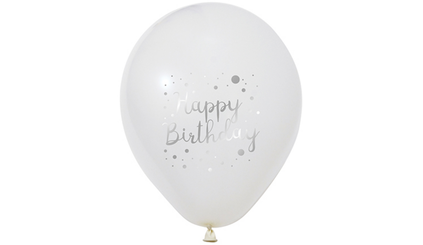 12 İnç (30 cm) Happy Birthday Krom Baskılı Beyaz Balon 7'li Paket