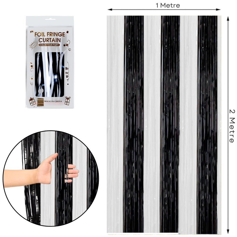 Siyah Beyaz metalik püsküllü fon perdesi 100 x 200 cm