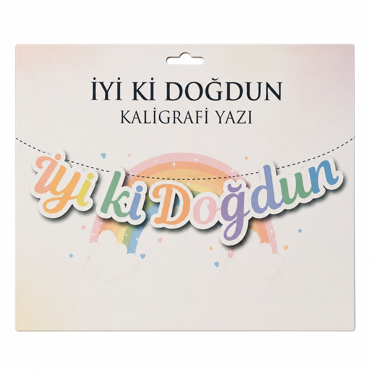 Pastel Gökkuşağı İyi Ki Doğdun Kaligrafi Banner