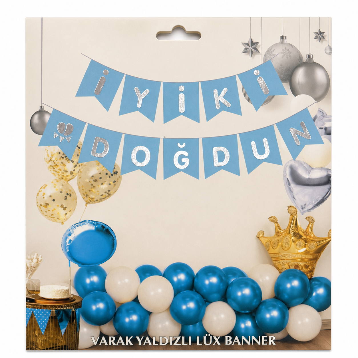 Mavi Gümüş İyi Ki Doğdun Lüks Banner