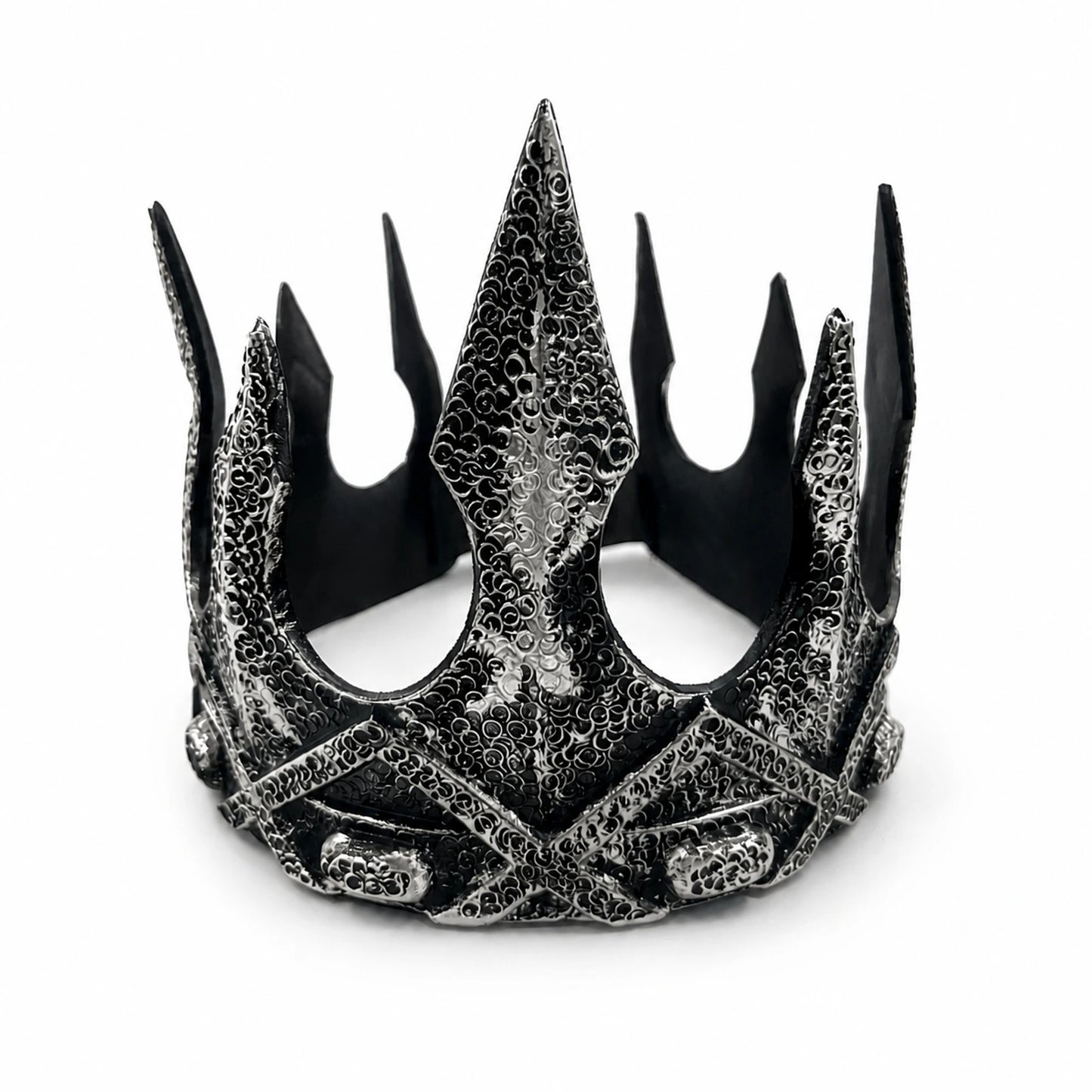 Yetişkinler için siyah ve antik gümüş renkli lüks ayarlanabilir kral tacı