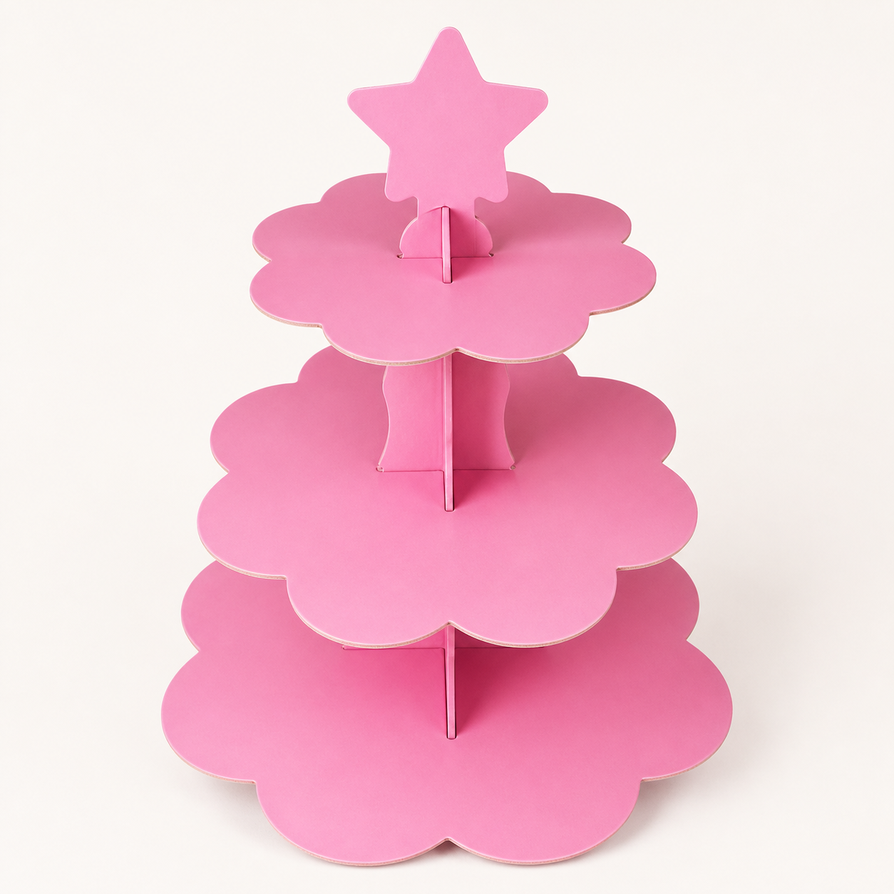 Pembe Yıldızlı 3 Katlı Cupcake Kek Standı