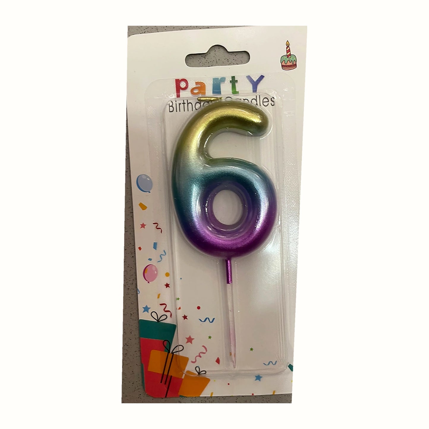Renk Geçişli 6 Rakam Mum ambalajlı doğum günü pasta mumu
