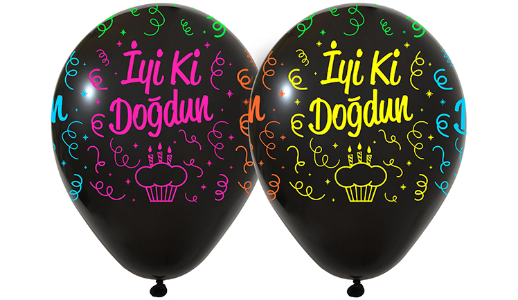 12" İyiki Doğdun Baskılı Siyah Balon 7'li Paket