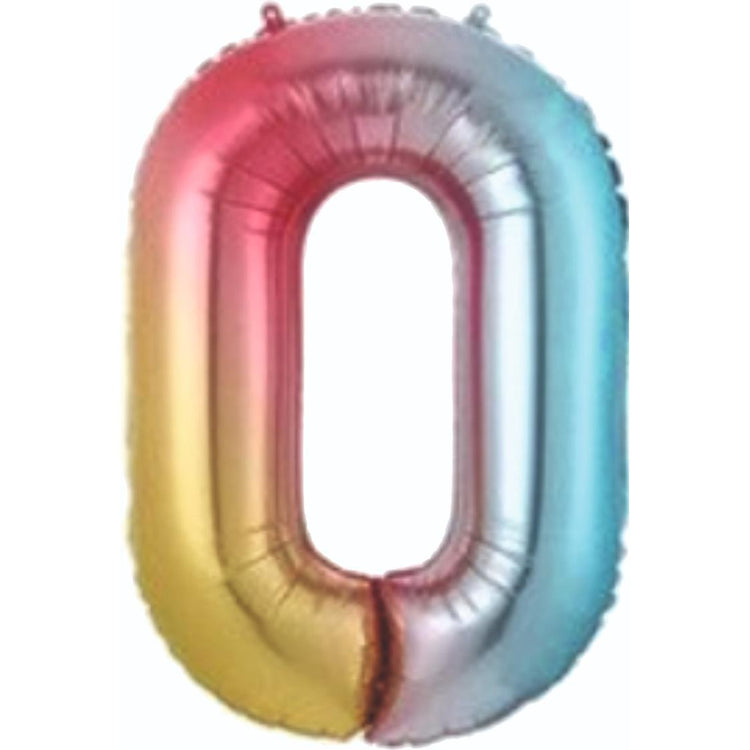 34 inç 0 rakam gökkuşağı folyo balon, 76 cm
