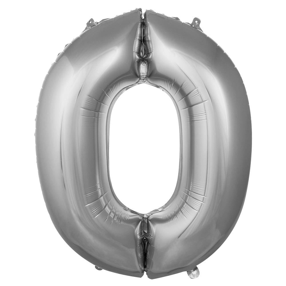34 inç 0 rakam gümüş folyo balon, 76 cm
