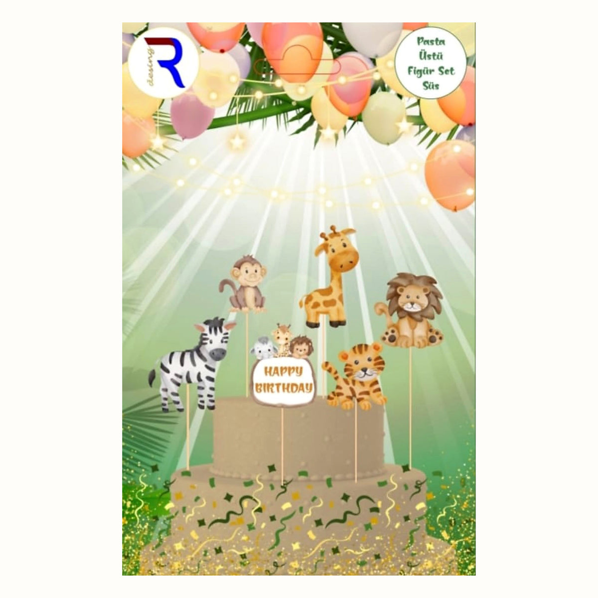 Safari Hayvanları Temalı Pasta Üstü Süs Seti