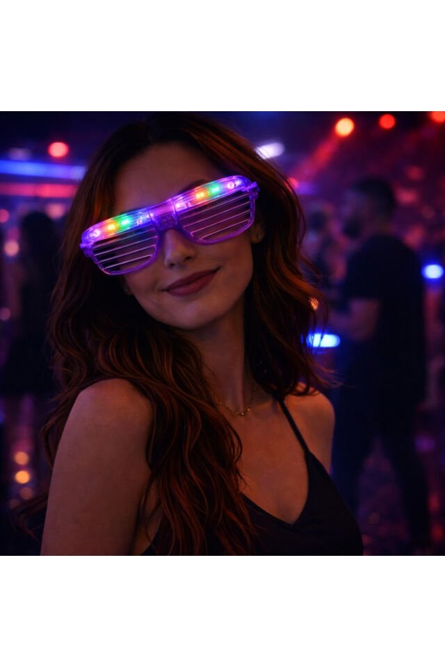 Mor LED ışıklı parti panjur gözlüğü