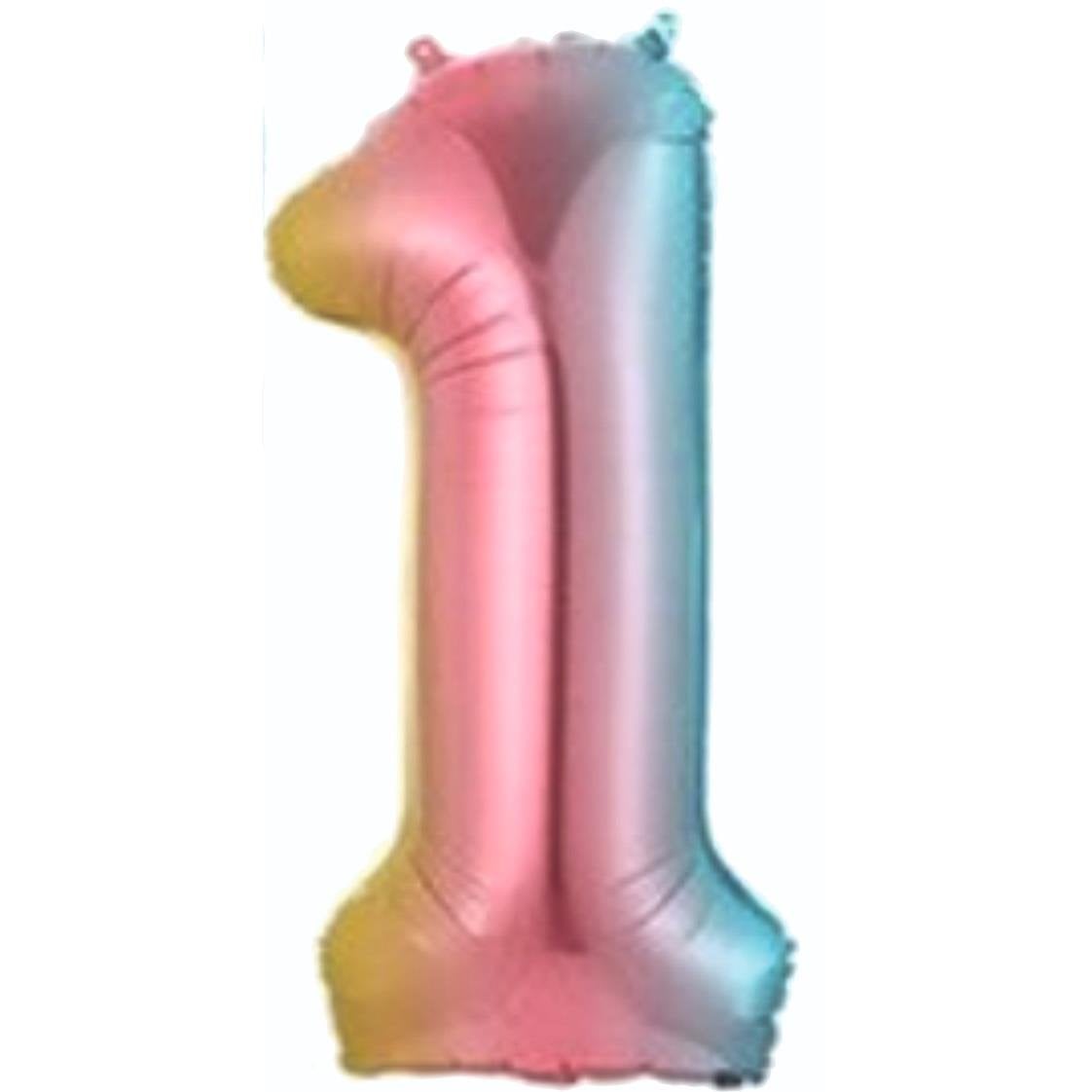 34 inç 1 rakam gökkuşağı folyo balon, 76 cm