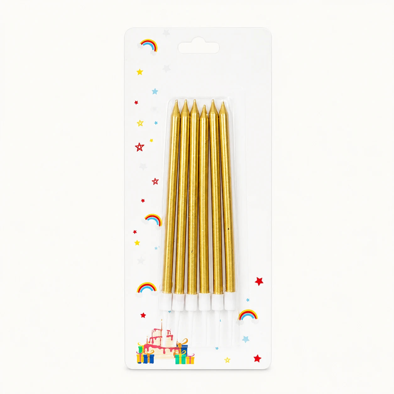 11 cm 6’lı metalik altın ince uzun doğum günü pasta mumu paketi