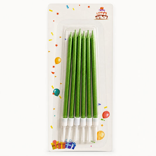 11 cm 6’lı yeşil ince uzun doğum günü pasta mumu paketi