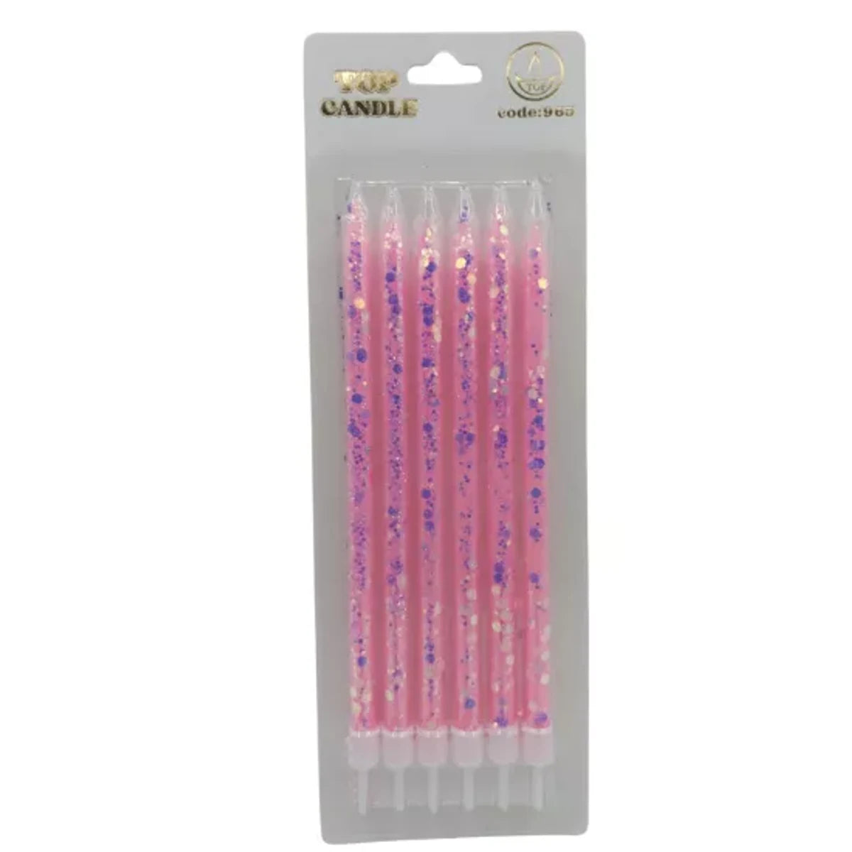 16 cm 6'lı pembe simli uzun pasta mumu