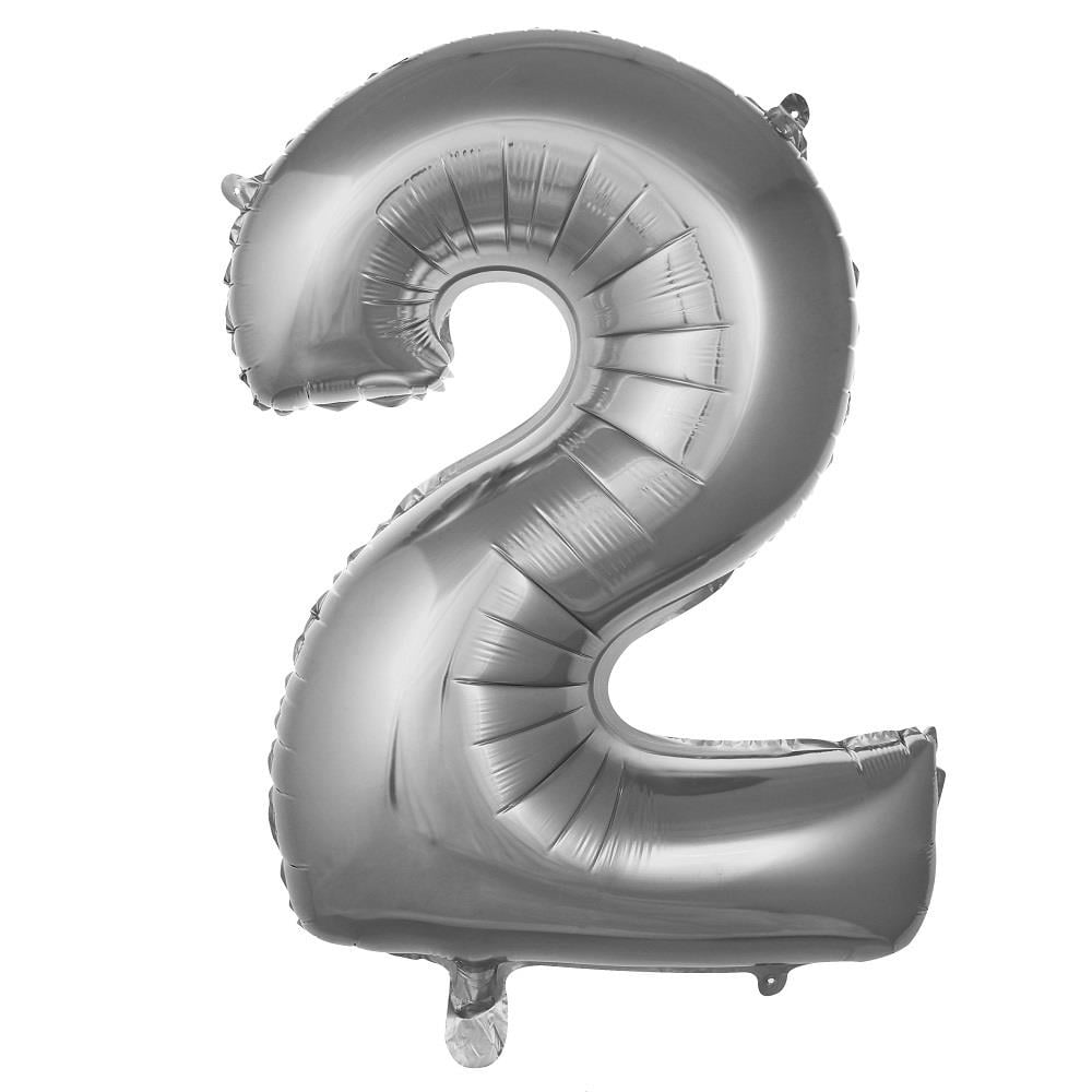 34 inç 2 rakam gümüş folyo balon, 76 cm