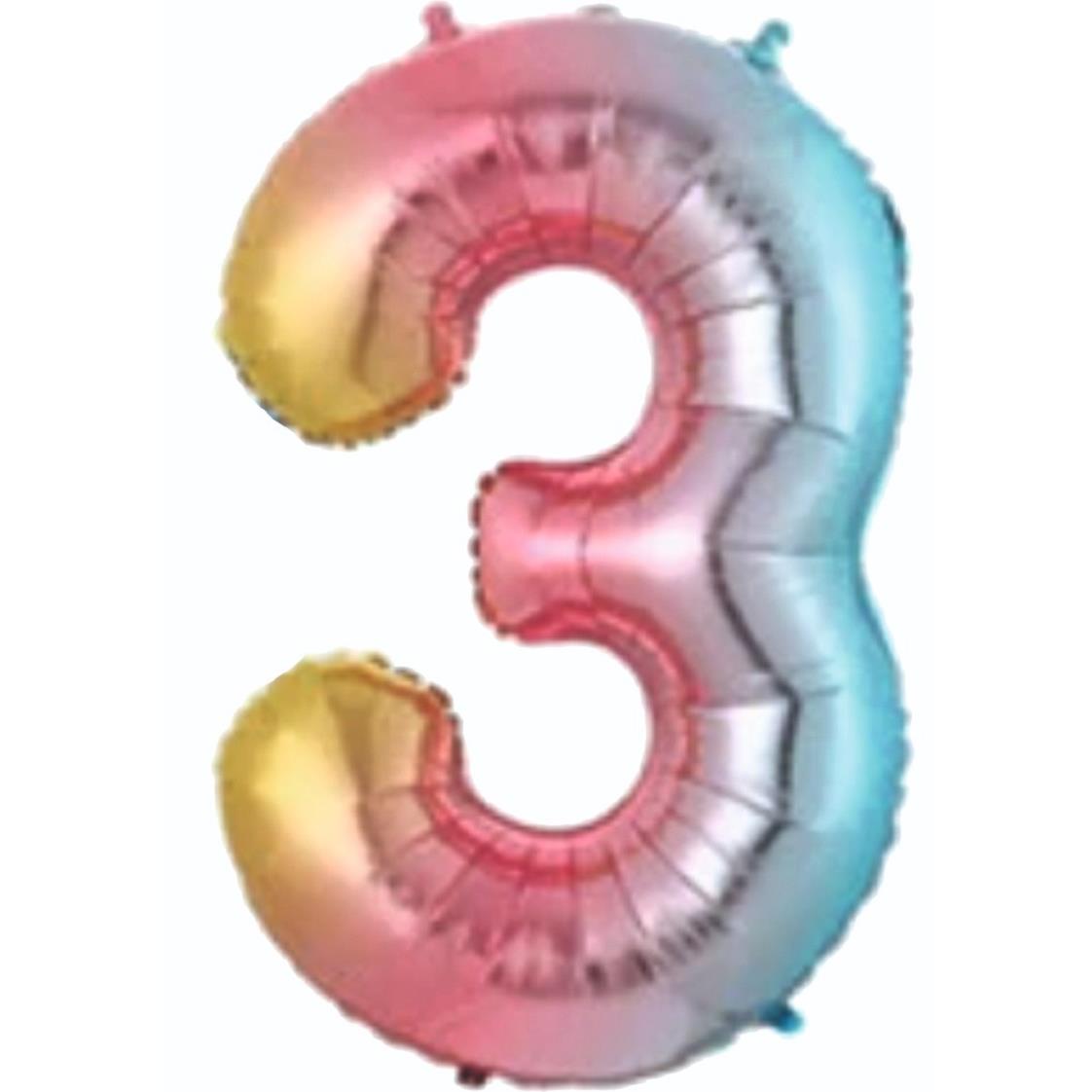 34 inç 3 rakam gökkuşağı folyo balon, 76 cm