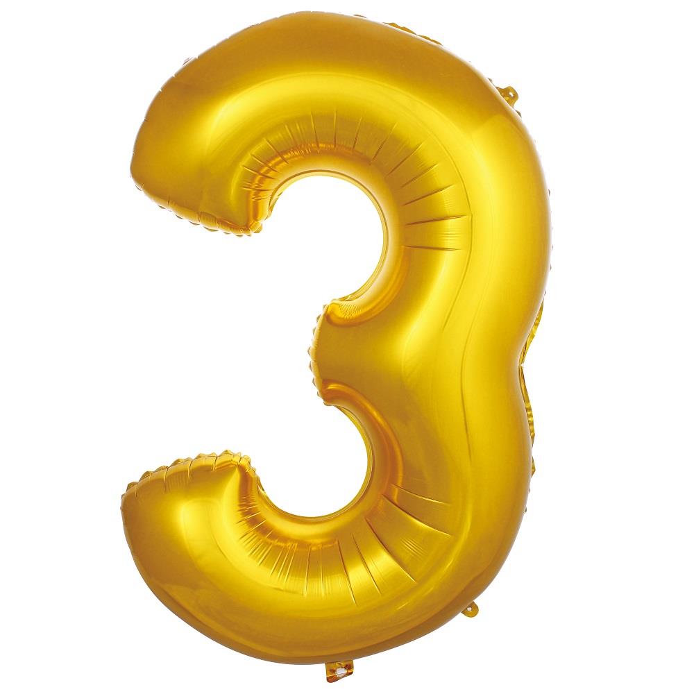 34 inç 3 rakam gold folyo balon, 76 cm