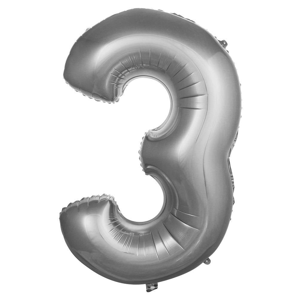 34 inç 3 rakam gümüş folyo balon, 76 cm