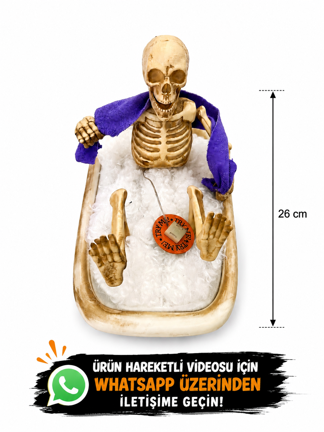 Halloween hareketli duş alan iskelet 26 cm düğmeli sesli