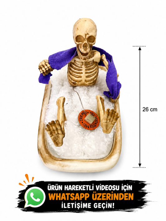 Halloween hareketli duş alan iskelet 26 cm düğmeli sesli