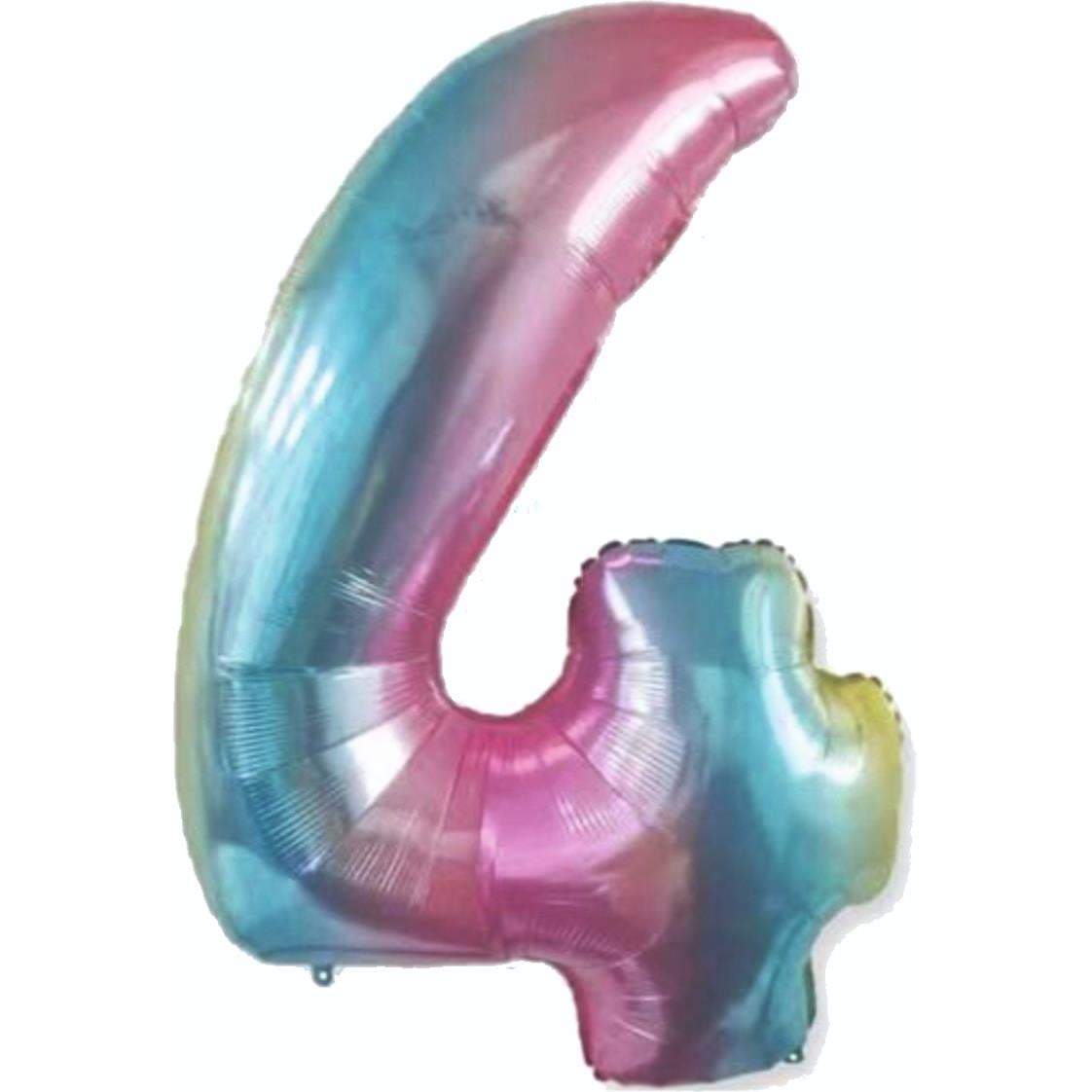 34 inç 4 rakam gökkuşağı folyo balon, 76 cm