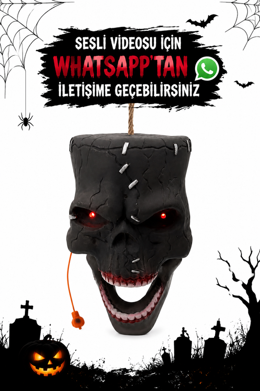 Halloween sesli kırmızı ışıklı asılabilir korkunç kuru kafa