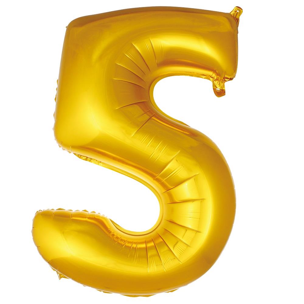 34 inç 5 rakam gold folyo balon, 76 cm