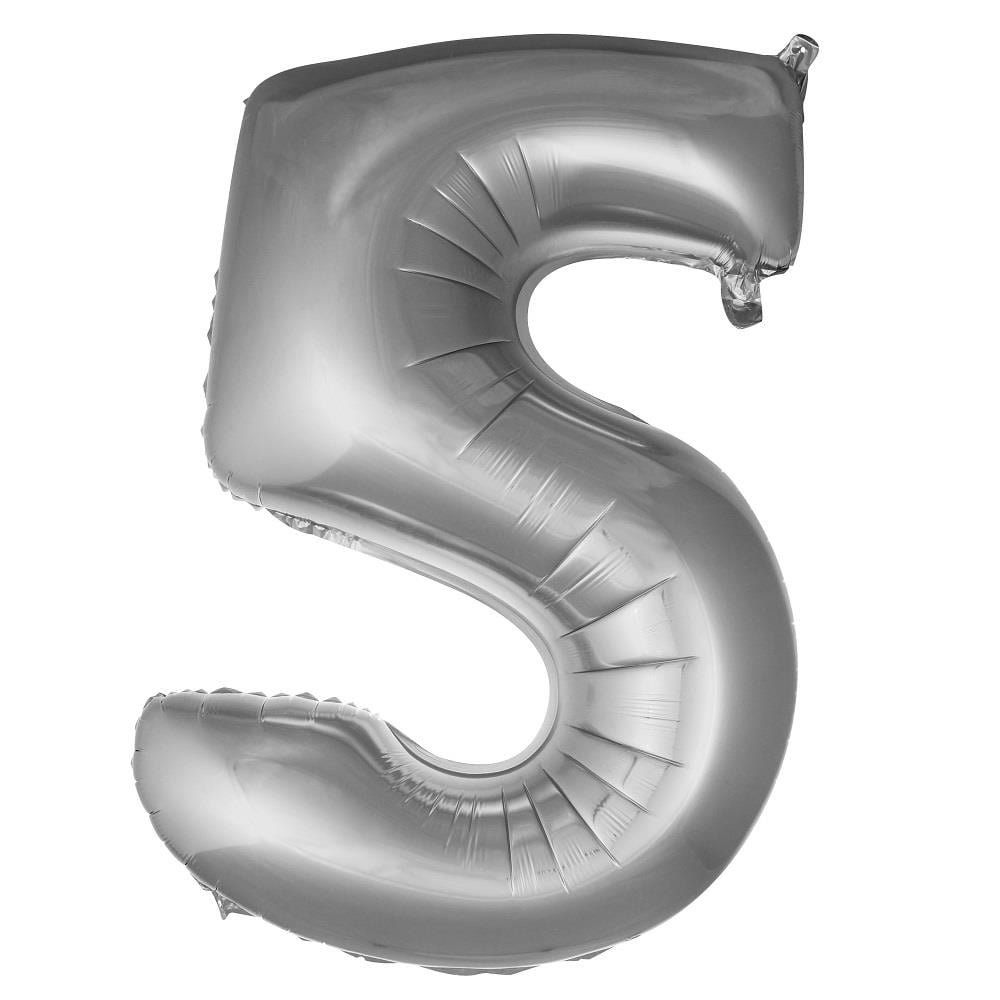 34 inç 5 rakam gümüş folyo balon, 76 cm
