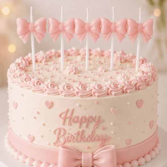 5'li pembe fiyonk figür doğum günü pasta mumu seti