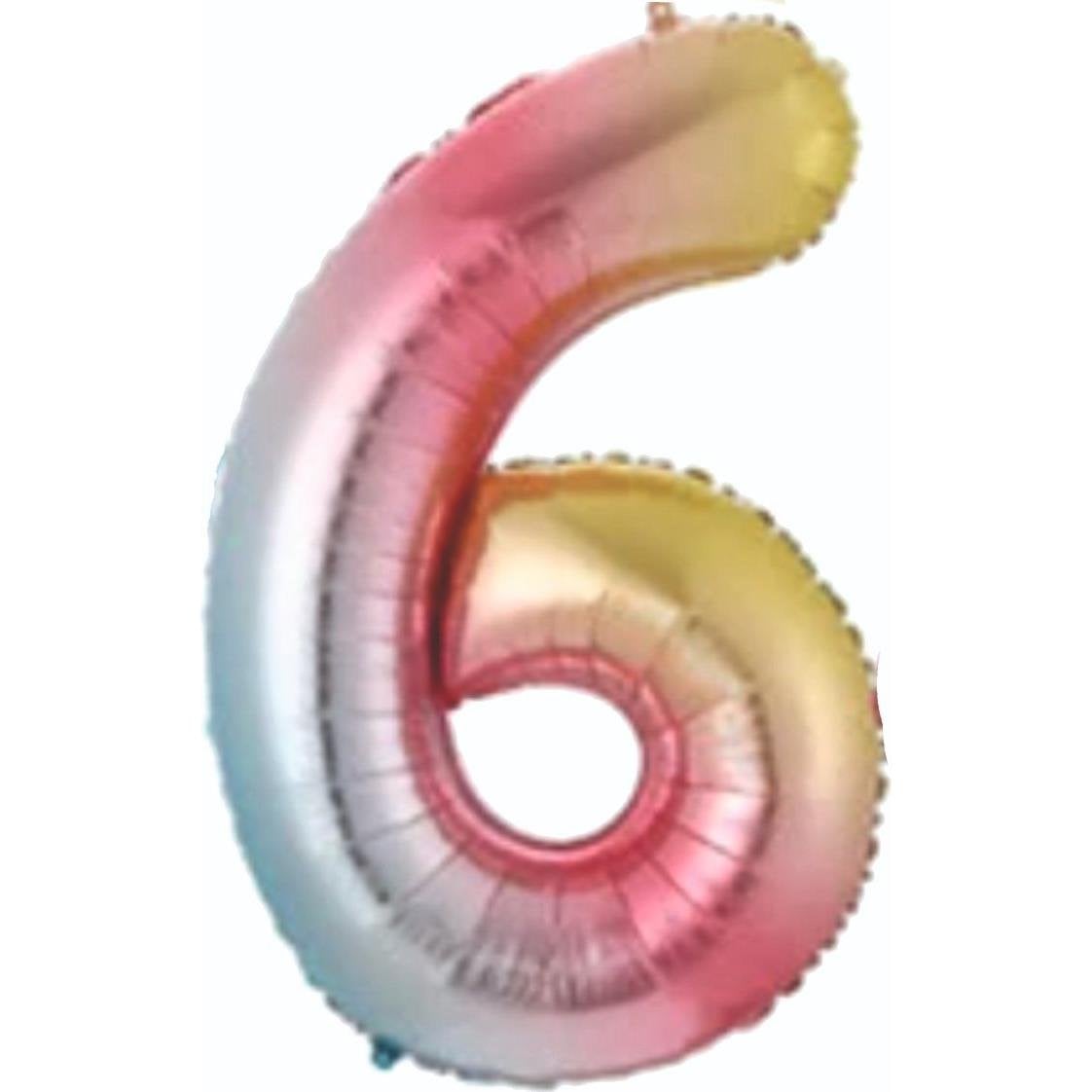 34 inç 6 rakam gökkuşağı folyo balon, 76 cm