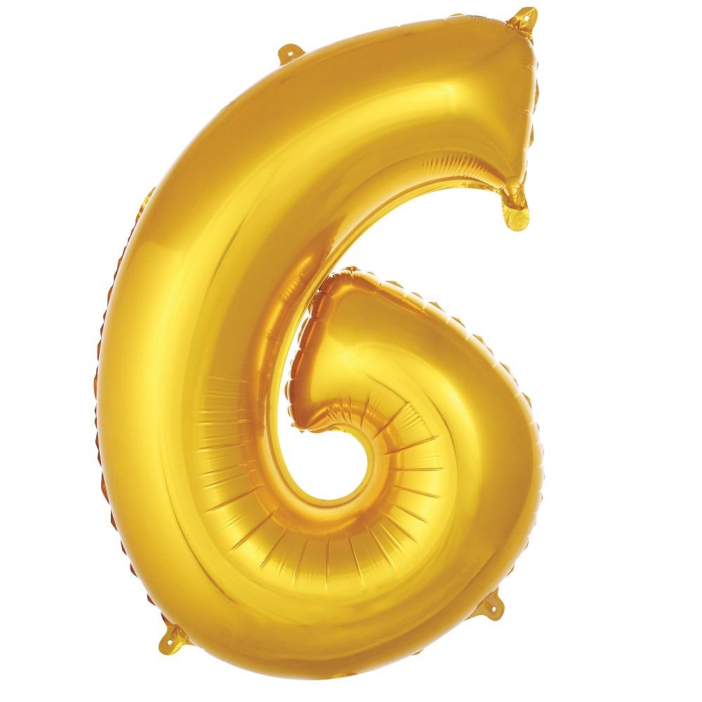 34 inç 6 rakam gold folyo balon, 76 cm