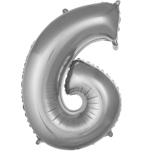 34 inç 6 rakam gümüş folyo balon, 76 cm