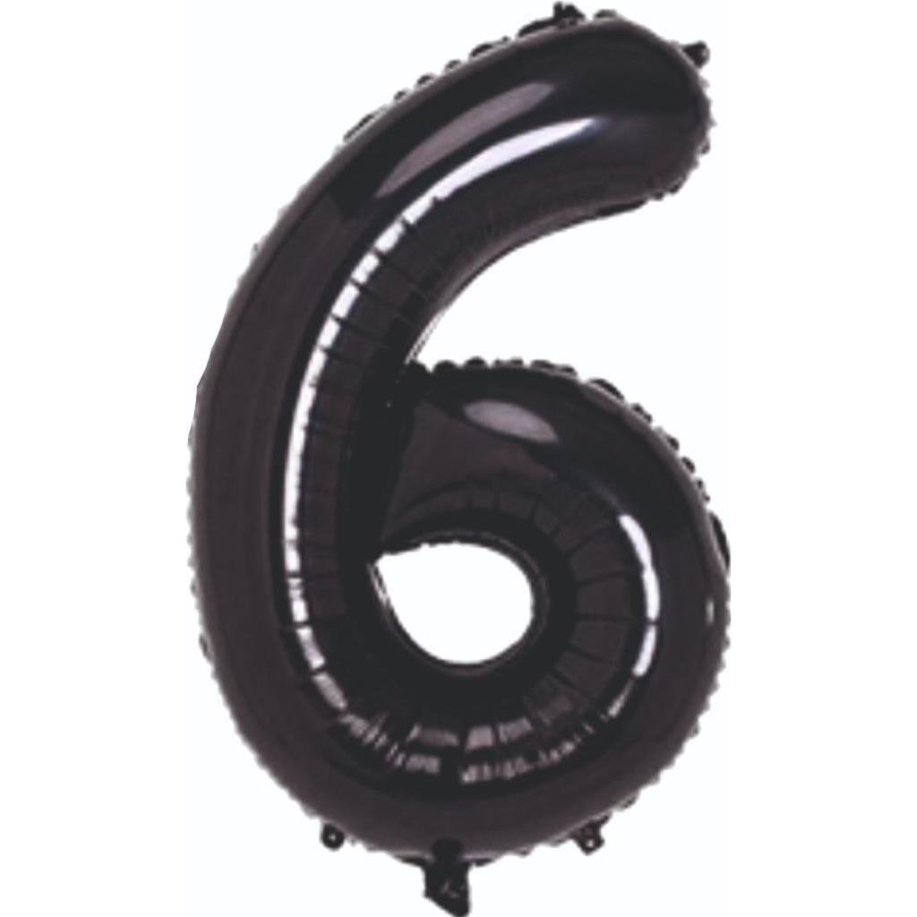 34 inç 6 rakam siyah folyo balon, 76 cm