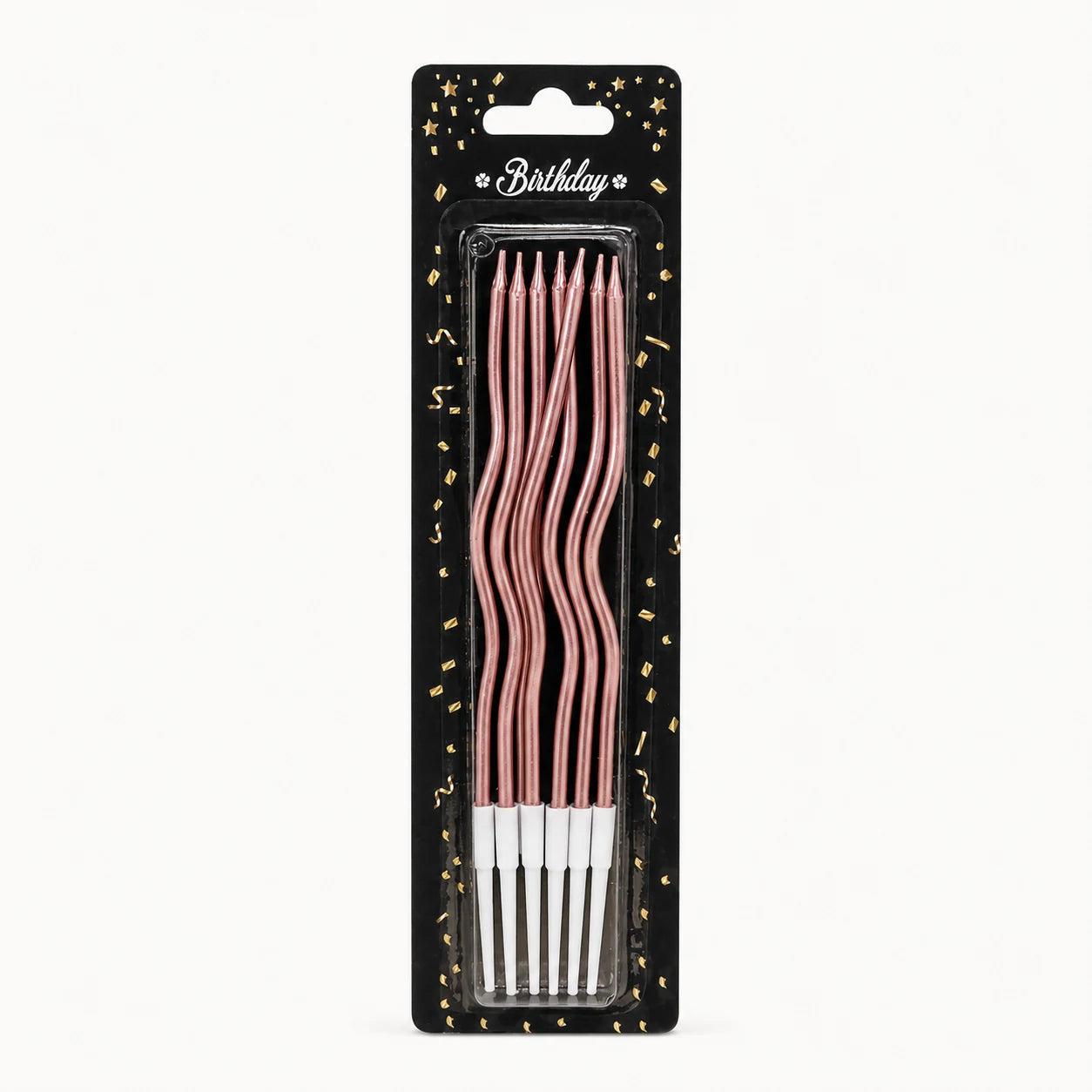 6'lı rose gold renkli bükümlü uzun doğum günü pasta mumu paketi