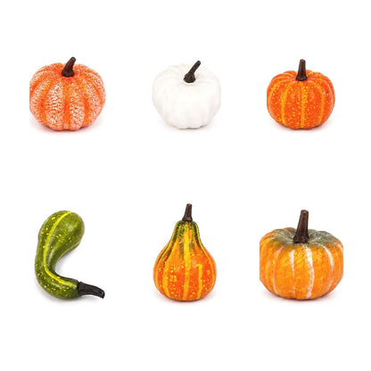 Turuncu, beyaz ve yeşil 6’lı mini balkabağı ve kabak Halloween dekor seti