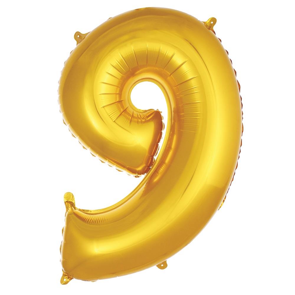 34 inç 9 rakam gold folyo balon, 76 cm