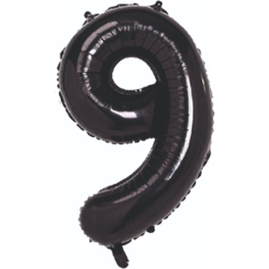 34 inç 9 rakam siyah folyo balon, 76 cm