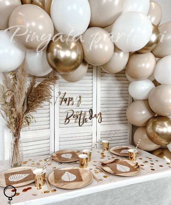 Boho Balon Zincir Set ve Doğum Günü Yazısı Gold