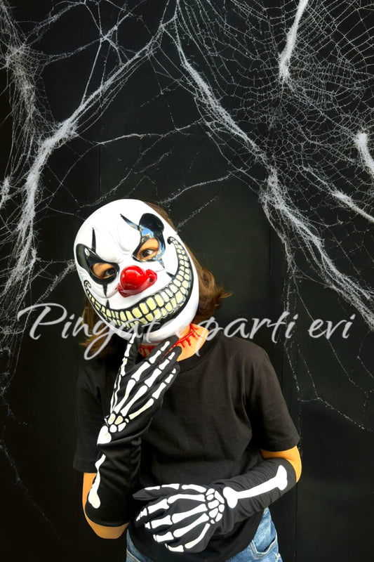 Halloween ClowMask, Kemik Eldiven ve Kan Kolye Set