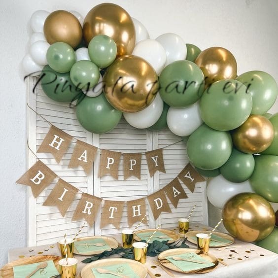 Boho Balon Zincir Set ve Kraft Renk Doğum Günü Yazı