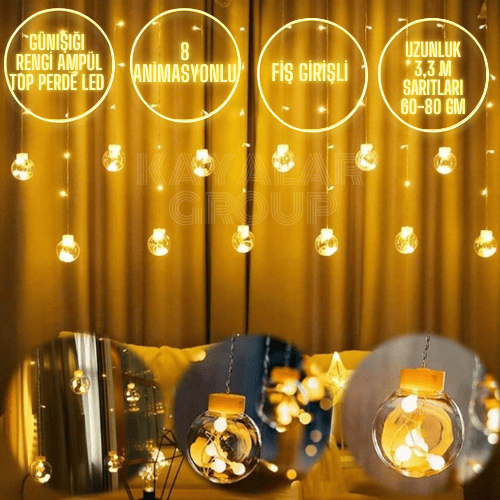 Ampul Top Perde LED Gün Işığı – 3,3 Metre, Fişli