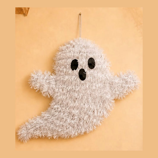 Beyaz lifli yüzeyli asılabilir hayalet Halloween süsü