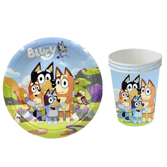 Bluey Temalı 8 tabak ve 8 bardak doğum günü parti seti