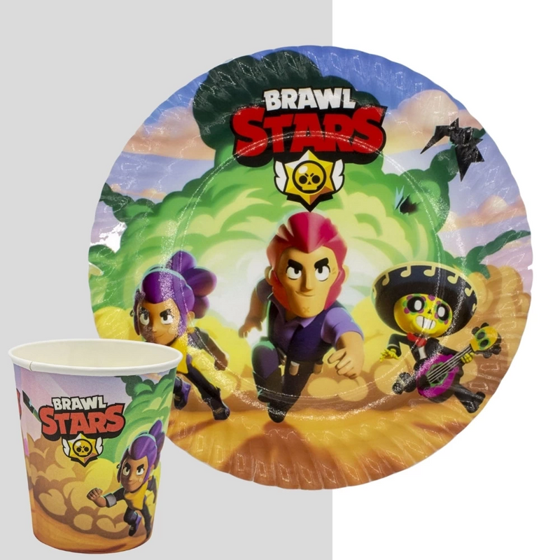 Brawl Stars Temalı 8 tabak ve 8 bardak doğum günü parti seti
